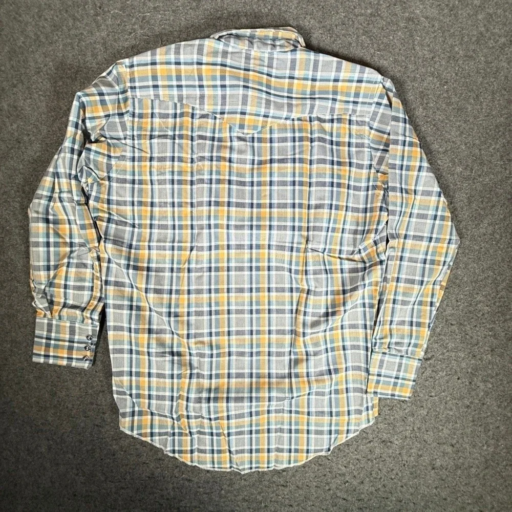 Vintage Wrangler Permanent Press Western Snap Shirt Plaid Long Tail‎ 17-34 USA L